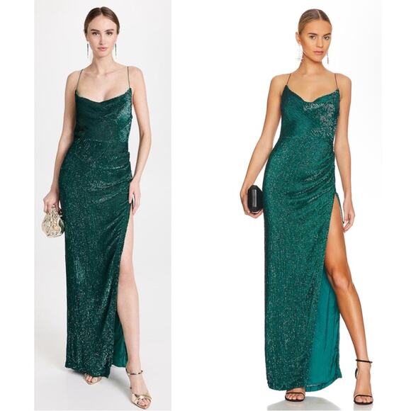 Retrofete Katya Sequin Cowl Neck Green Maxi Dress Size XS - Picture 3 of 13